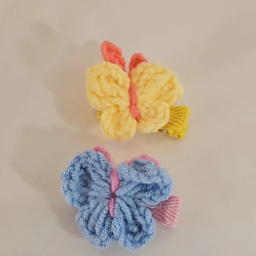 Hand Crafted Hand Knit Crochet Butterfly Hair Clip blue-yellow 1